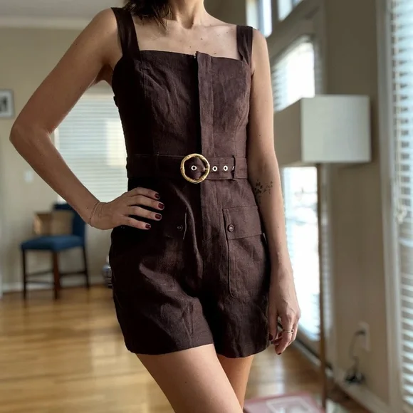 Anthropologie Belle Vere Brown Belted Jumpsuit - Picture 1 of 4